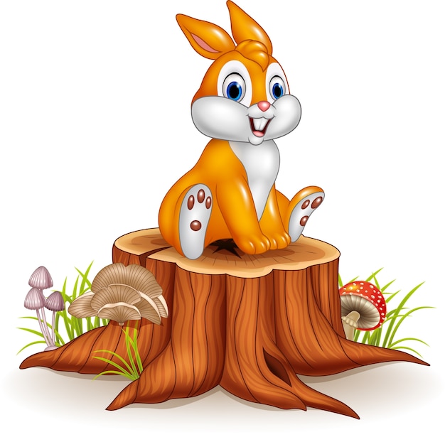 Premium Vector | Cute bunny sitting on tree stump