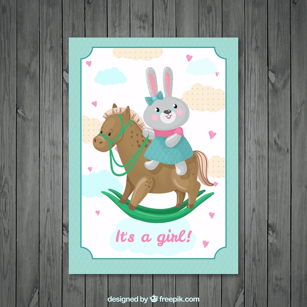 Cute bunny with a horse baby shower\
invitation