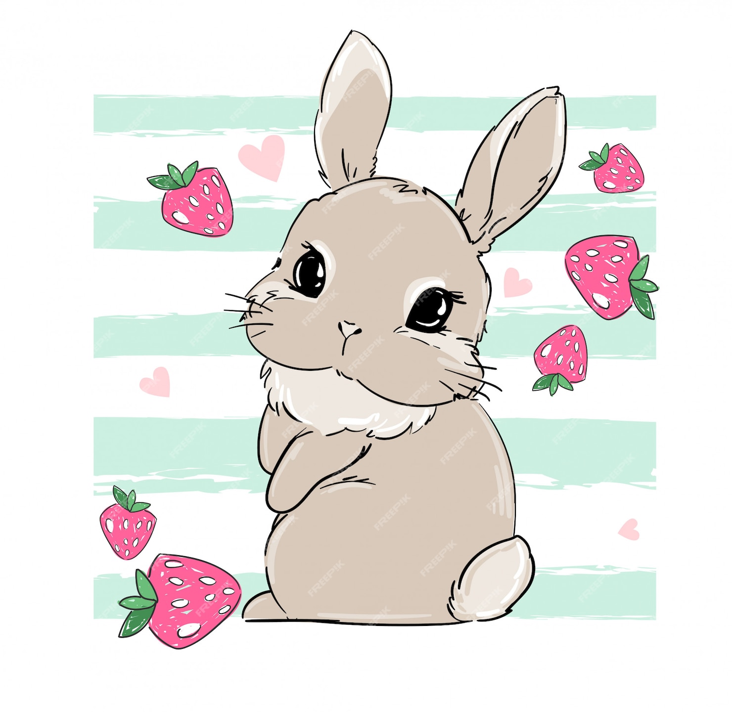 Premium Vector | Cute bunny with strawberry. berry sweet. print for ...