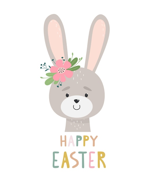 Premium Vector | Cute bunny with words happy easter illustration