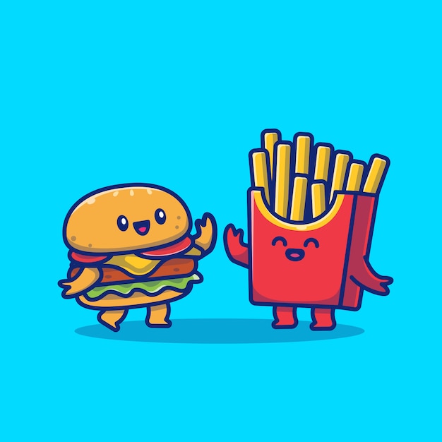 Premium Vector | Cute burger and french fries icon illustration. fast