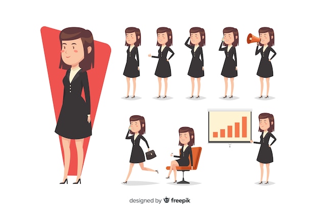 Cute businesswoman doing different
actions