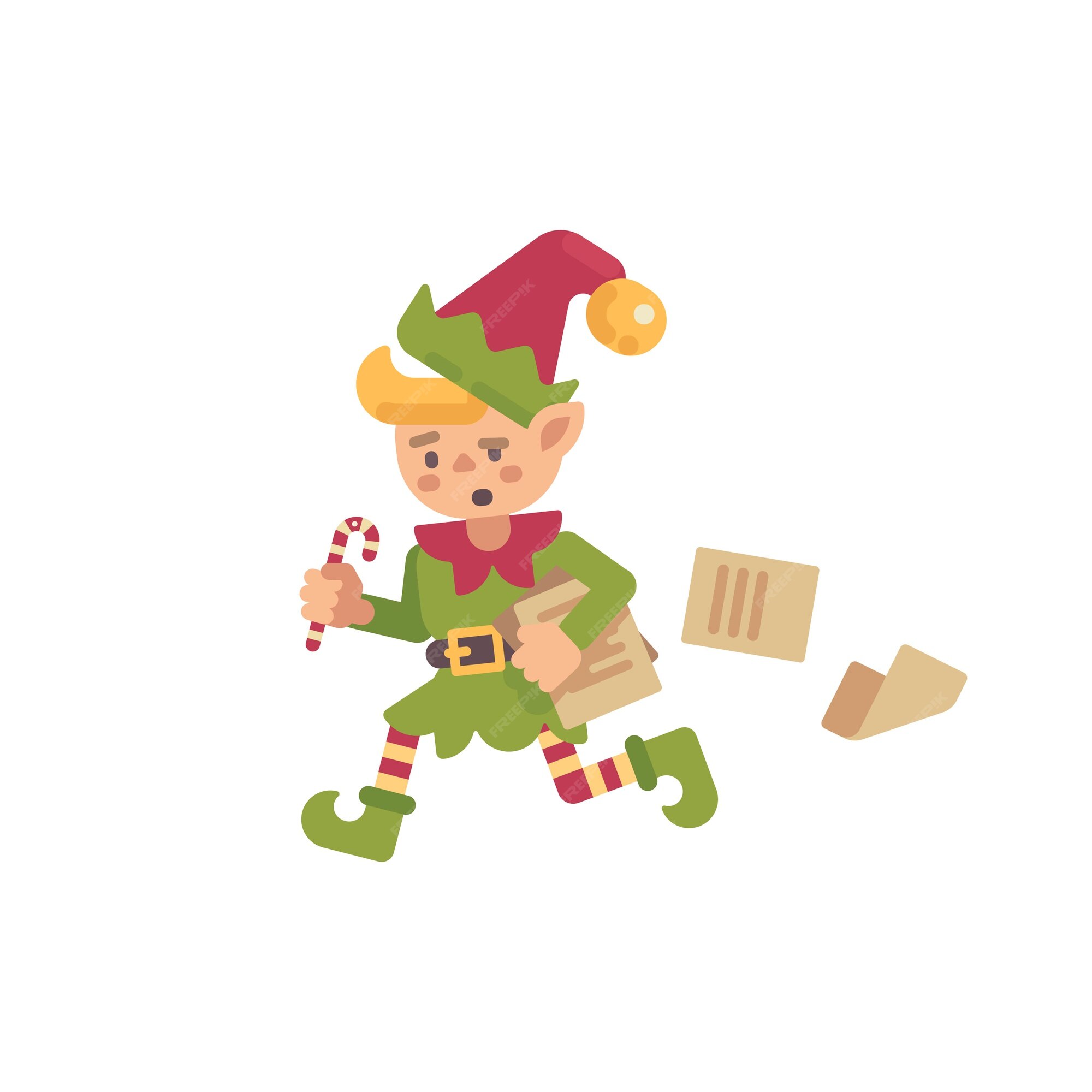 Premium Vector Cute Busy Christmas Elf Running With Papers And Letters Santa Claus Elf Flat