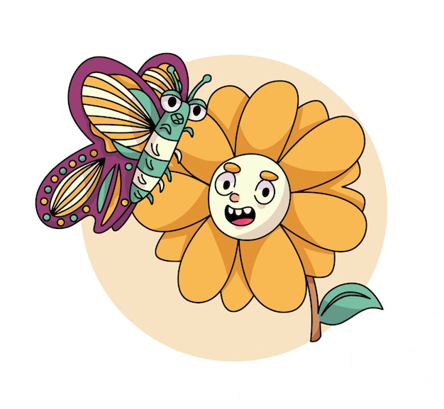 Download Cute butterfly and sunflower illustration | Premium Vector