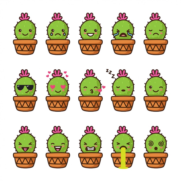 Download Premium Vector | Cute cactus emoji