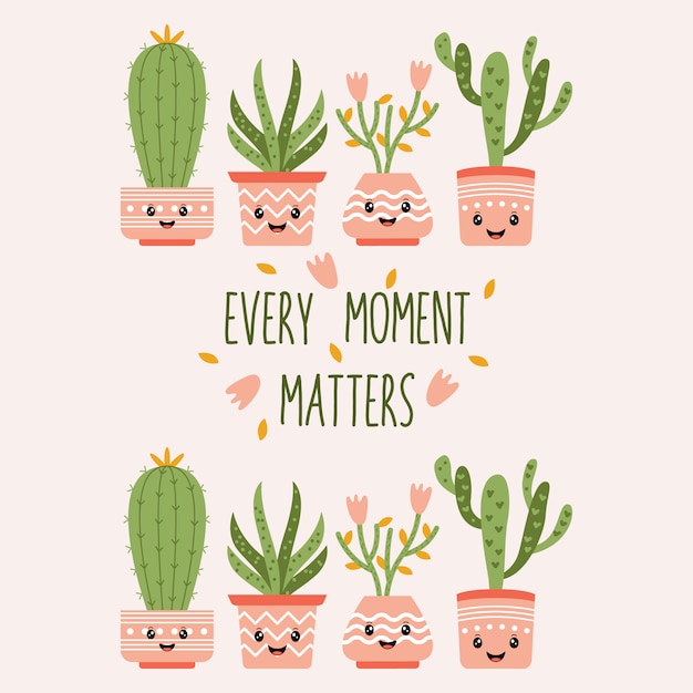 Download Cute cactus word quote vector illustration | Premium Vector