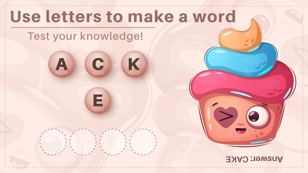 かわいいケーキ 子供向けのゲーム 文字から単語を作る 無料のベクター