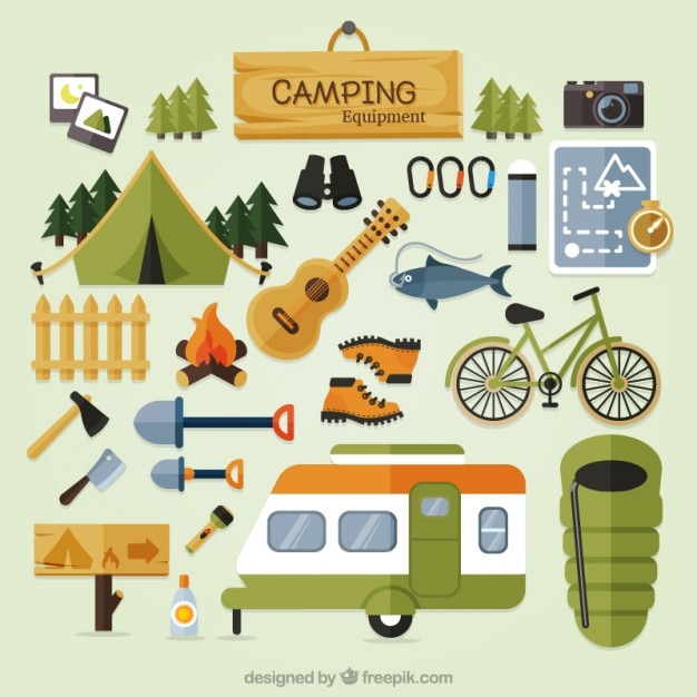 Cute camping equipment in flat design