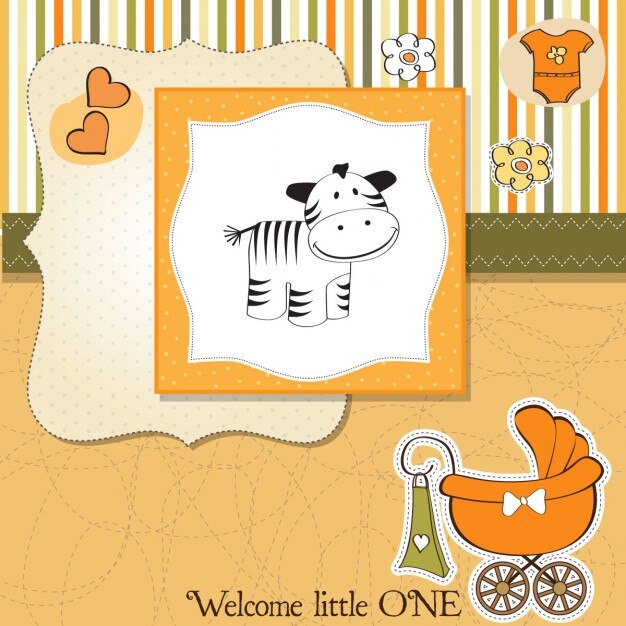Cute card for baby shower with a zebra
