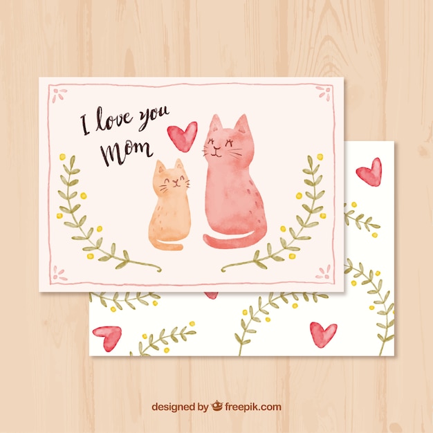 Cute card with watercolor cats for mother\'s\
day