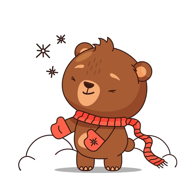 Premium Vector | Cute cartoon baby bear standing in snow in red ...