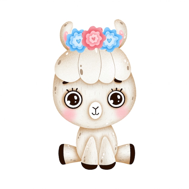 Premium Vector Cute Cartoon Baby Llama With Flowers On Her Head