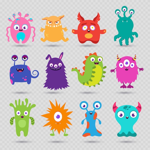 Premium Vector | Cute cartoon baby monsters isolated on transparent ...