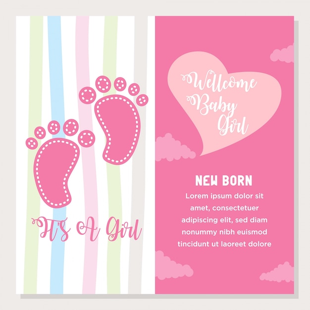 Premium Vector | Cute cartoon baby shower and new born invitation card
