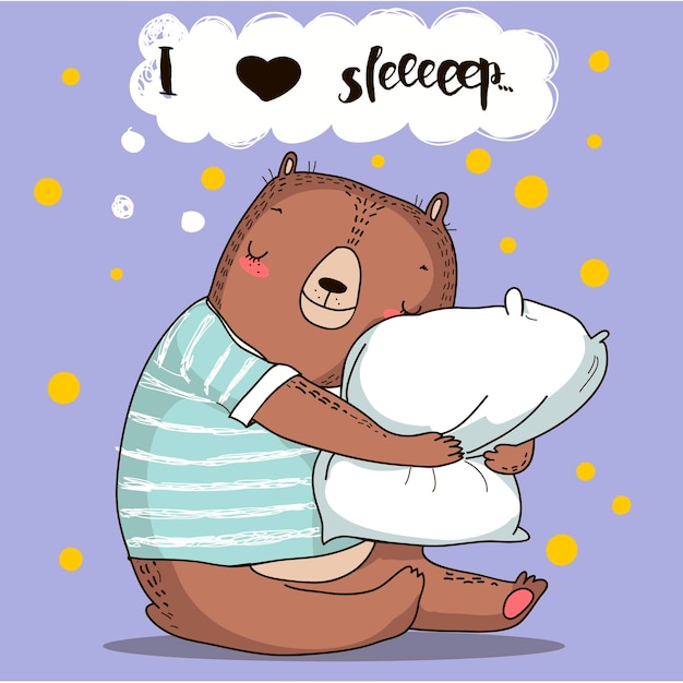 Premium Vector | Cute cartoon bear with pillow. vector illustration