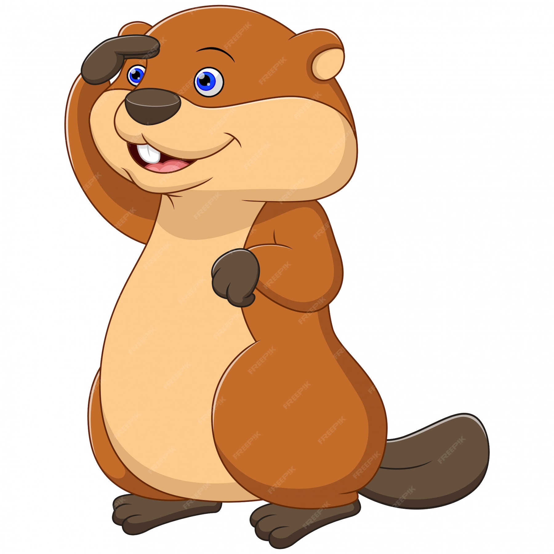 Premium Vector | Cute cartoon beaver looking up