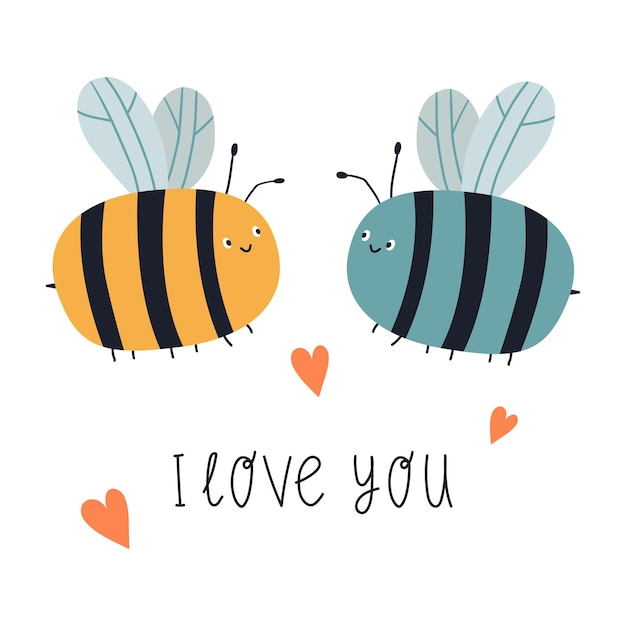 Premium Vector | Cute cartoon bee with lettering i love you vector flat ...