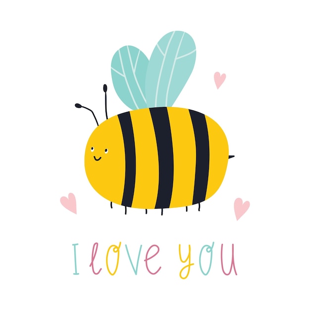 Premium Vector | Cute cartoon bee with lettering i love you vector flat ...