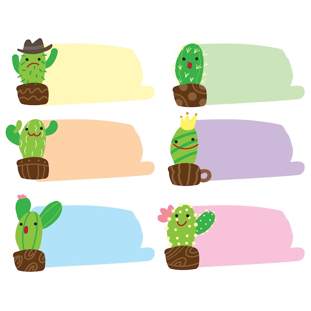 Premium Vector Cute Cartoon Cactus Character And Bubbles Chat Collection