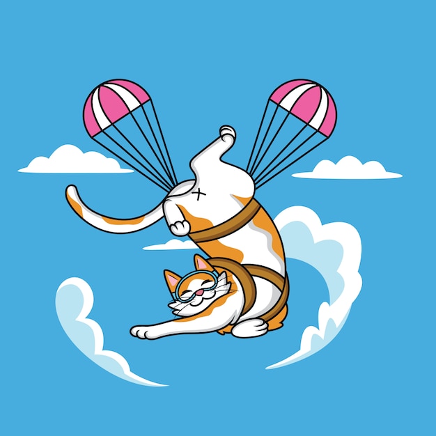 Premium Vector | Cute cartoon cat doing skydiving with funny expression