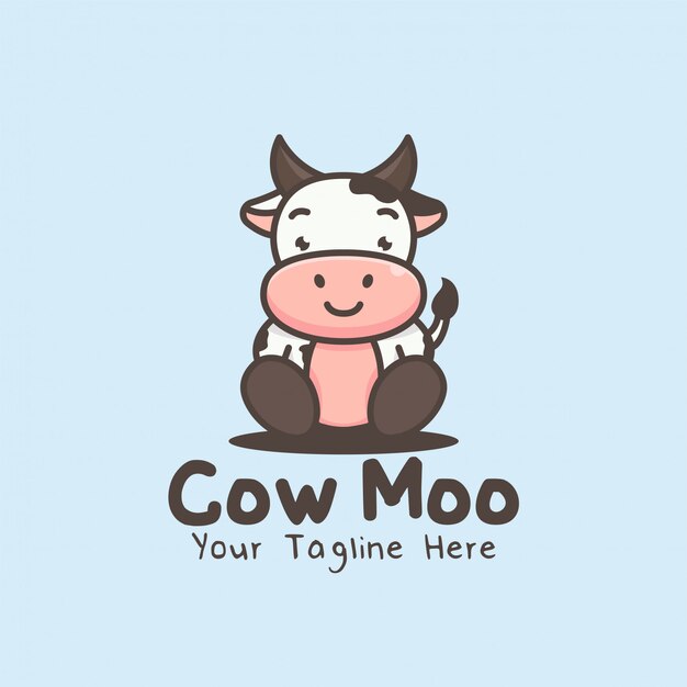 かわいい漫画のキャラクターの牛のマスコットのロゴ プレミアムベクター