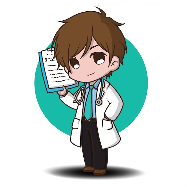 かわいい漫画のキャラクターのドクタースタイル プレミアムベクター