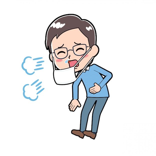 Cute cartoon character man sneezing | Premium Vector