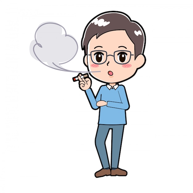 かわいい漫画のキャラクターの男タバコ プレミアムベクター