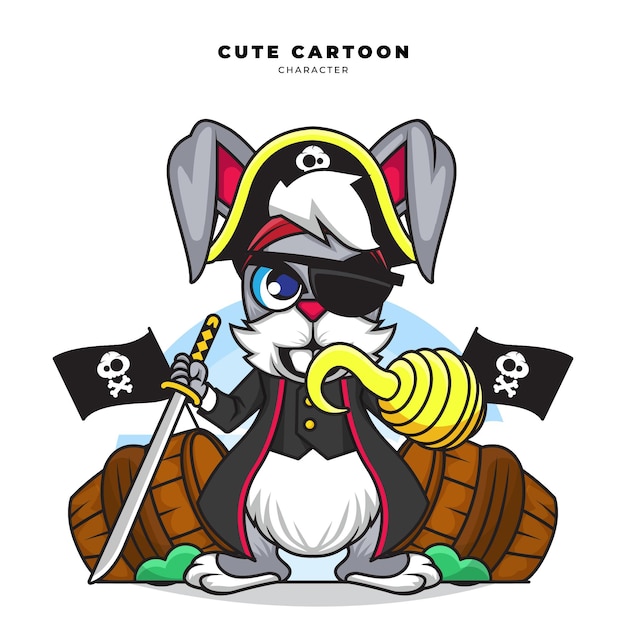 Premium Vector | Cute cartoon character of the pirate rabbit