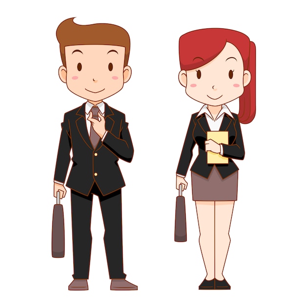 Download Cute cartoon characters of business man and woman. Vector ...