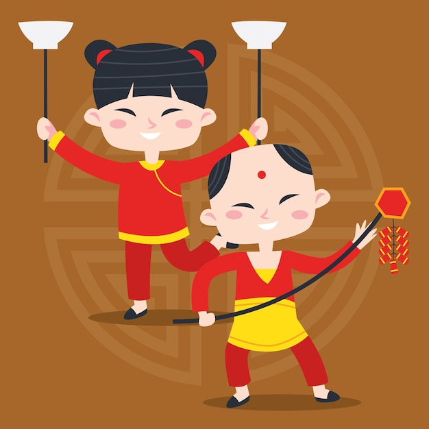 Premium Vector | Cute cartoon chinese kid poster illustration. chinese ...