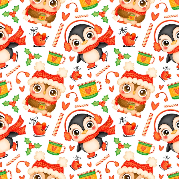 Premium Vector | Cute cartoon christmas animals seamless pattern ...