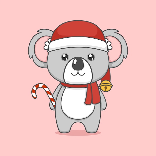 Premium Vector | Cute cartoon christmas koala with candy cane