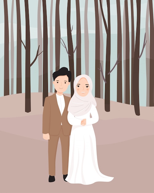 premium vector cute cartoon couple bride and groom muslim https www freepik com profile preagreement getstarted 6974682