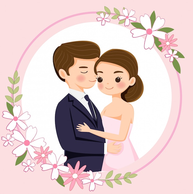 Premium Vector | Cute cartoon couple for wedding invitations card