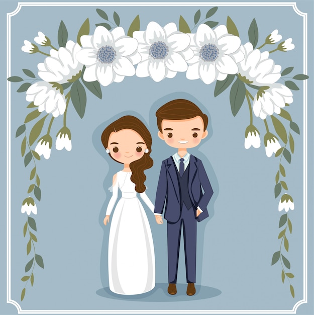Premium Vector | Cute cartoon couple for wedding invitations card