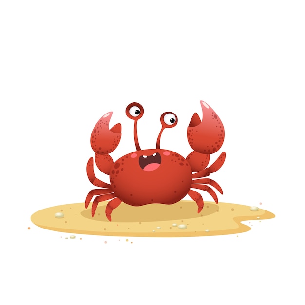 Premium Vector Cute Cartoon Crab Crawling On Sand Beach On White