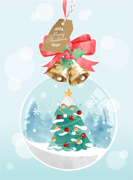 雪玉イラストでかわいい漫画飾られたクリスマスツリー プレミアムベクター