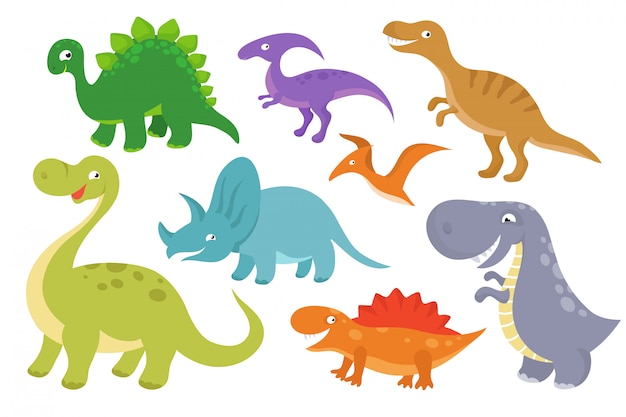 かわいい漫画の恐竜ベクトルクリップアート ベビーコレクションのためのおかしい恐竜chatacters プレミアムベクター