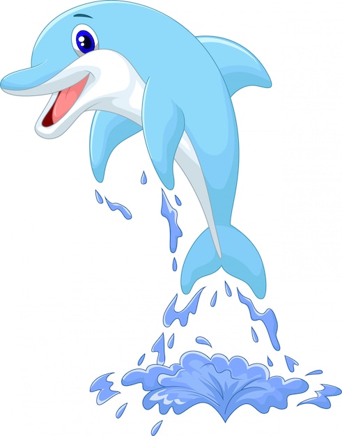 Cute cartoon dolphin jumping out of water | Premium Vector