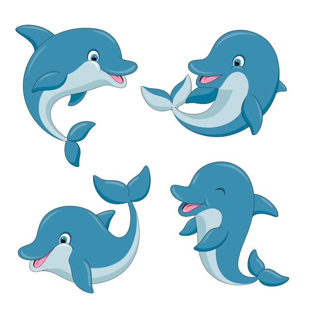 Cute cartoon dolphins set Vector | Premium Download
