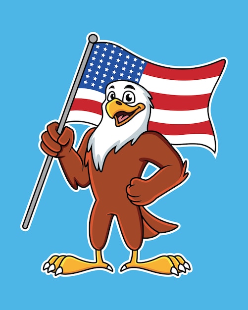 アメリカの国旗とかわいい漫画のワシ シンプルなグラデーションのイラスト プレミアムベクター