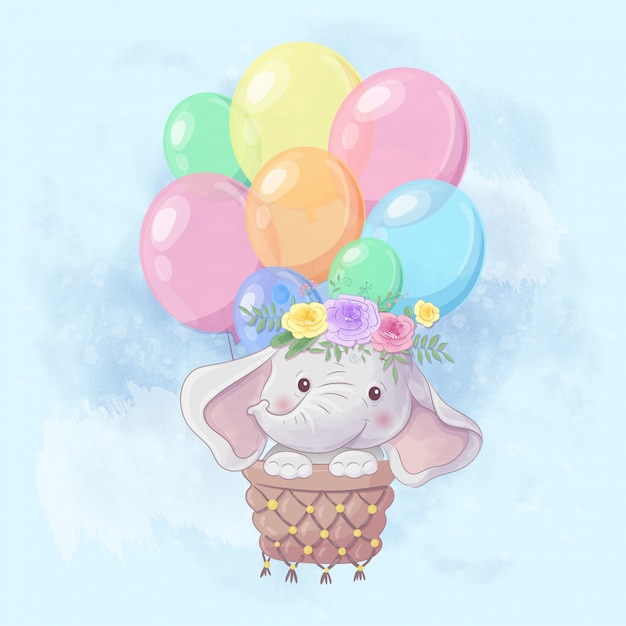Premium Vector | Cute cartoon elephant in a balloon