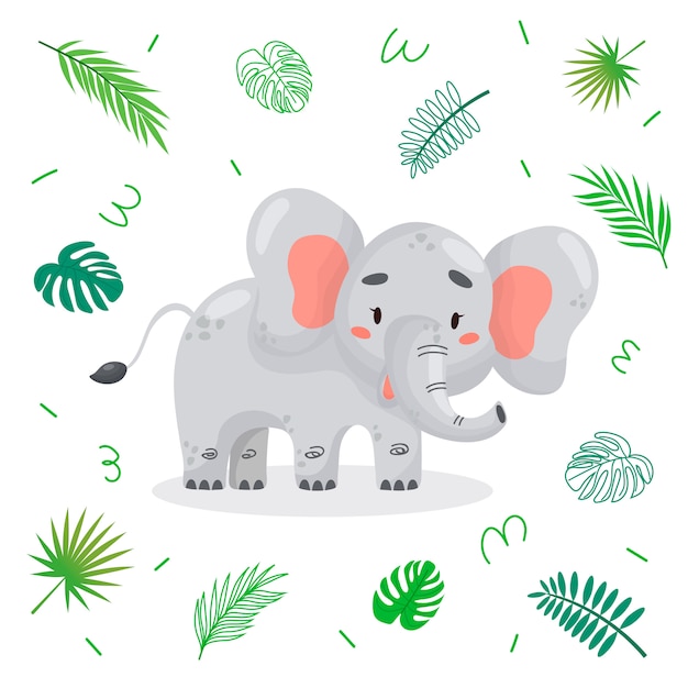 Download Free Cute Cartoon Elephant With Tropical Leaves Premium Vector Use our free logo maker to create a logo and build your brand. Put your logo on business cards, promotional products, or your website for brand visibility.