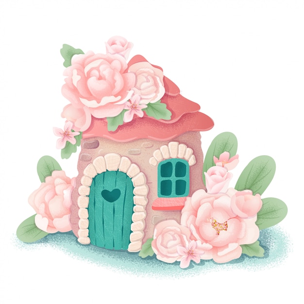 Premium Vector Cute Cartoon Fairy House With Peony Flowers   Cute Cartoon Fairy House With Peony Flowers 61136 1645 