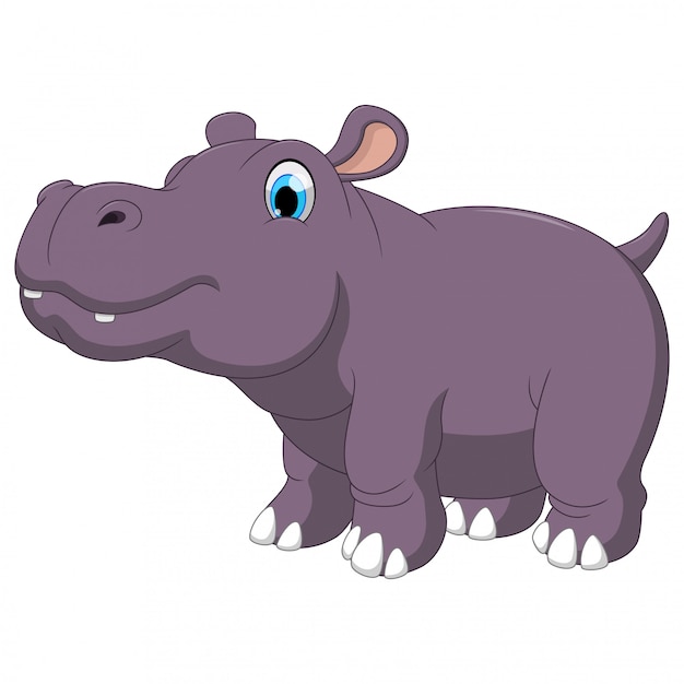 Premium Vector | Cute cartoon a fat hippo with blue eyes