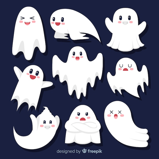 Download Free Vector | Cute cartoon flat halloween ghost collection