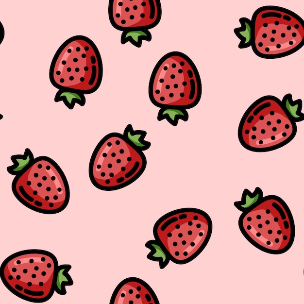 Premium Vector Cute cartoon flat style strawberry seamless pattern