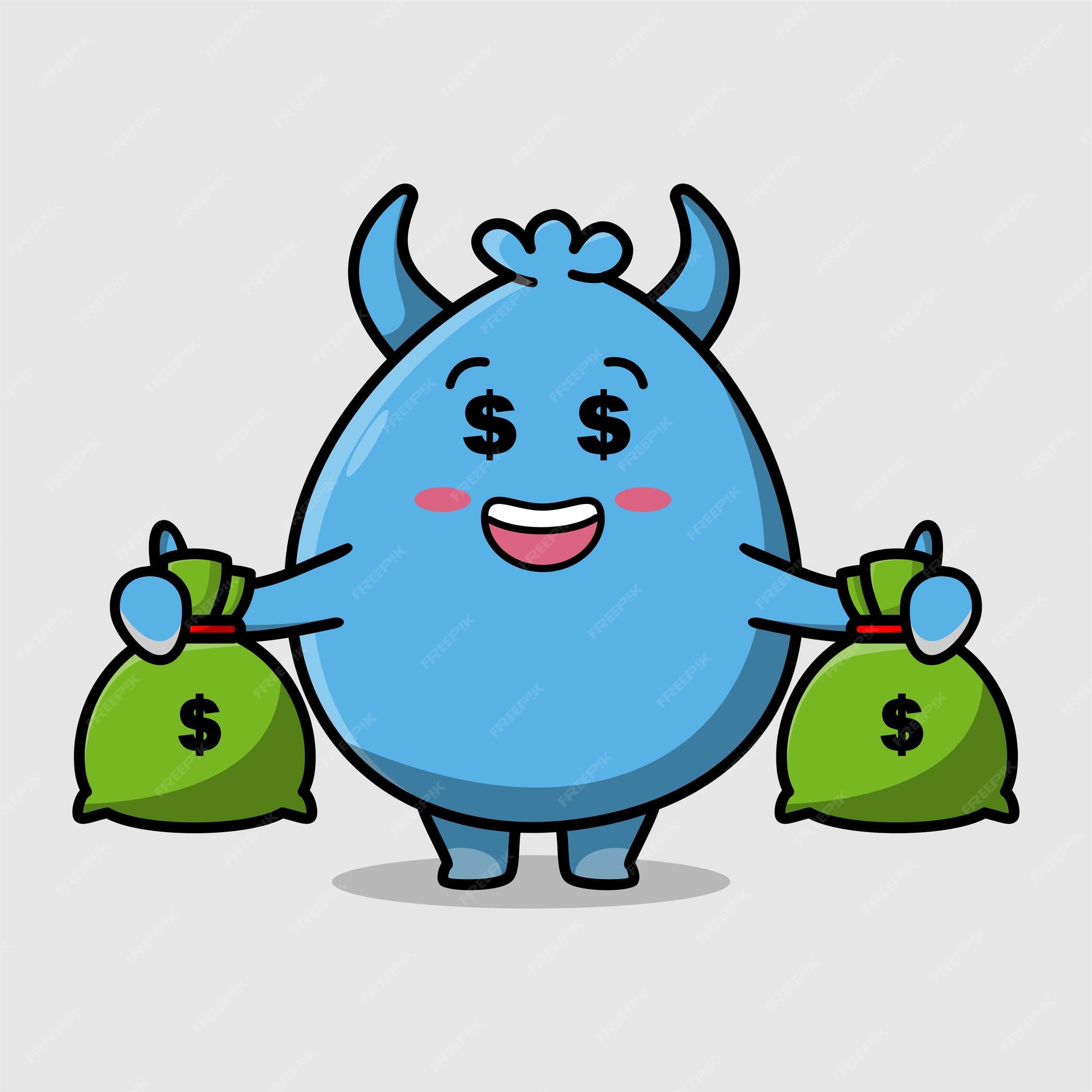 Premium Vector Cute cartoon goblin monster holding money bag with