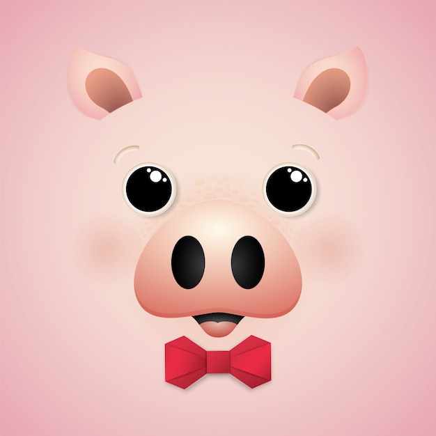 かわいい漫画幸せな豚のキャラクター プレミアムベクター